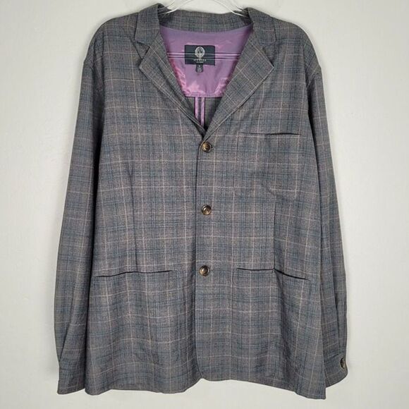 Viyella Size XL NWOT Wool Blazer Lightweight Shacket Shirt Jacket Plaid Gray - Picture 1 of 12
